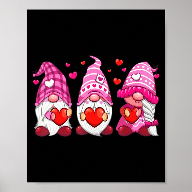 Póster Funny Cute Three Gnomies Nk Hearts Matching Vale  (Frente)