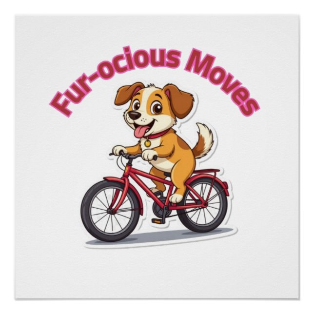 Póster **Funny Cycling Dog – Cute Dog Riding a Bicycle Il (Anverso)