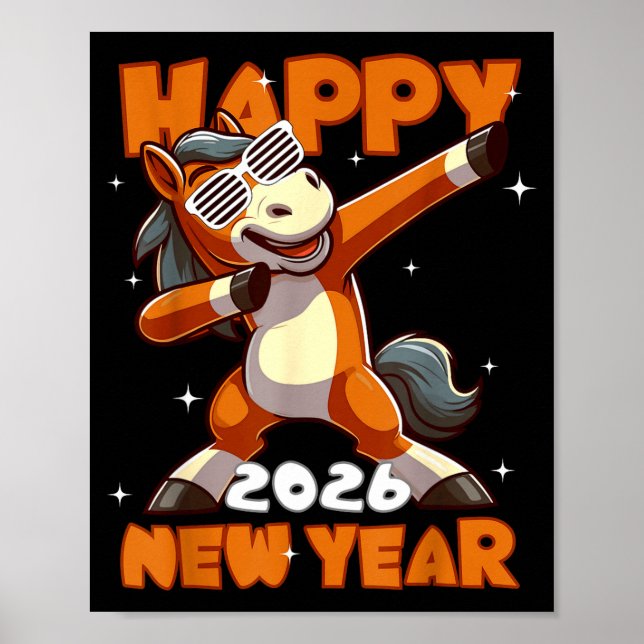 Póster Funny Dabbing Horse Happy Lunar New Year 2026 Year (Frente)