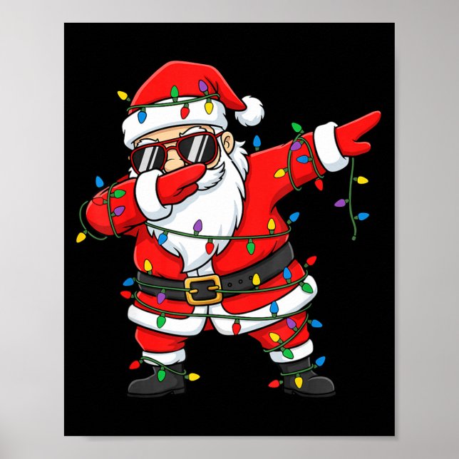 Póster Funny Dabbing Santa Xmas Lights Men Boys Girls Chr (Frente)