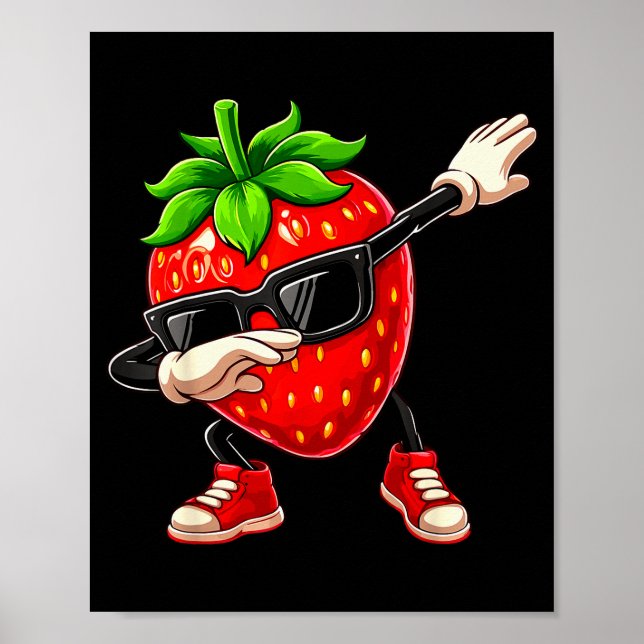 Póster Funny Dabbing Strawberry Summer Fruit Lover Men Wo (Frente)