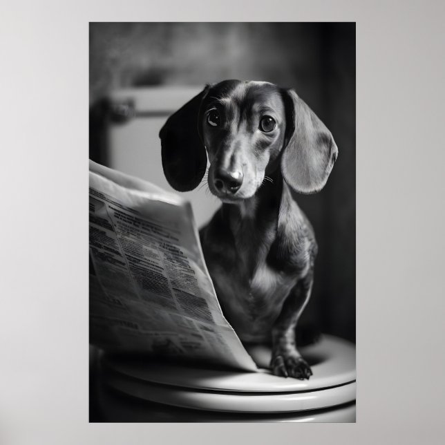 Póster Funny Dachshund Bathroom Print, Reading Dog (Frente)