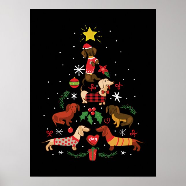 Póster Funny Dachshund Christmas Tree (Frente)
