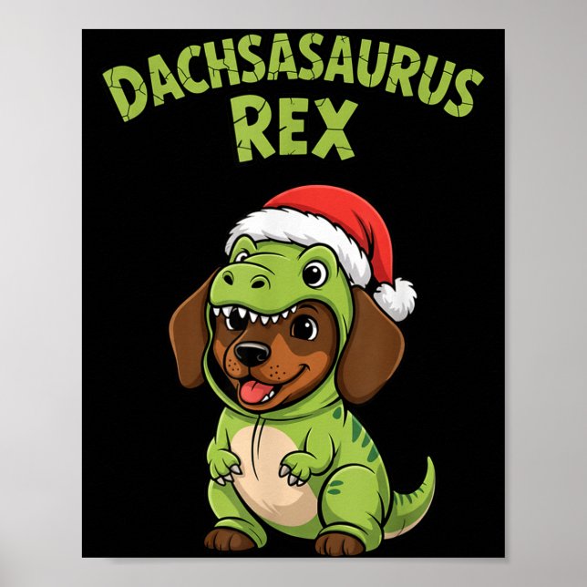 Póster Funny Dachshund Dog T-rex Costume Christmas Kids B (Frente)