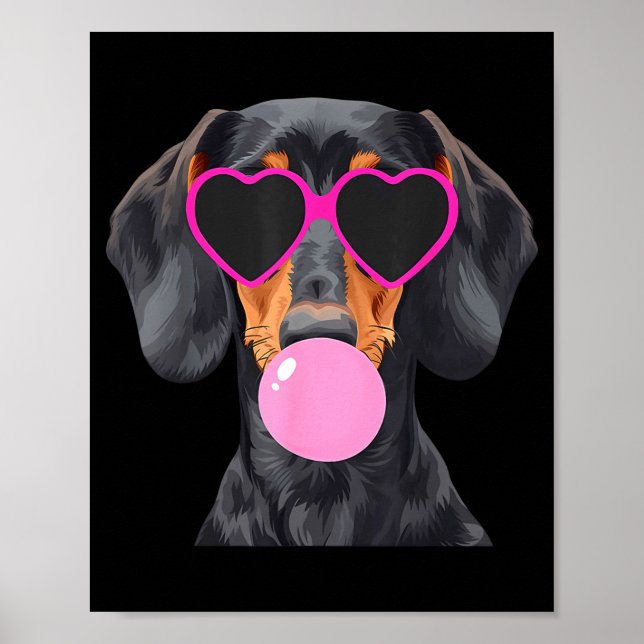 Póster Funny Dachshund Wearing Gles And Blowing Nk Bubble (Frente)