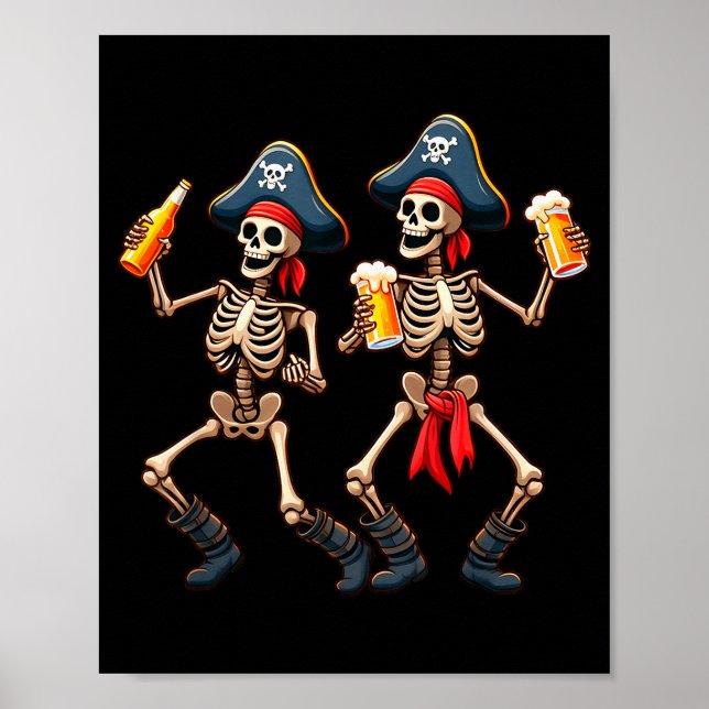 Póster Funny Dancing Rate Skeletons Beer Drinking Hallowe (Frente)