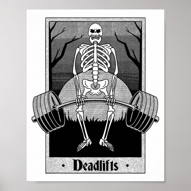 Póster Funny Deadlifts Weightlifter Skeleton Halloween Gy (Frente)