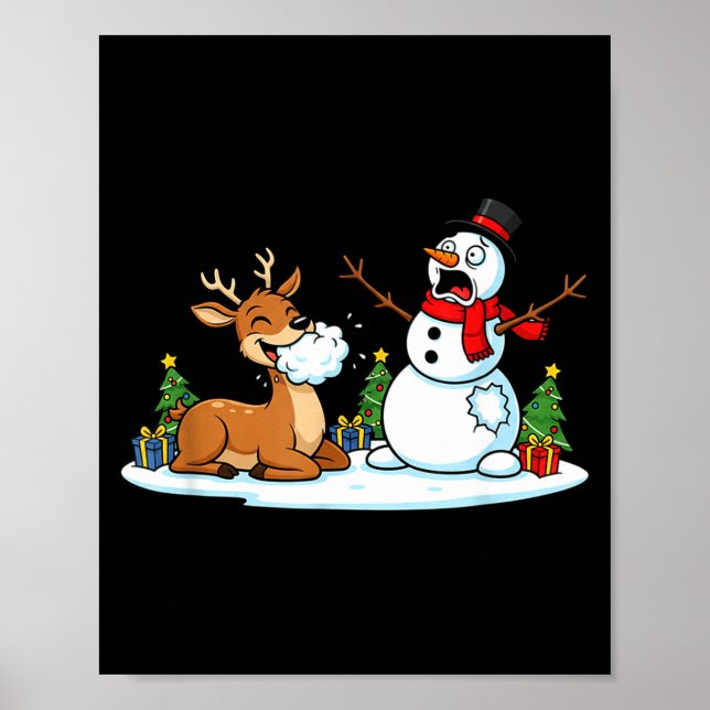 Póster Funny Deer Snowman Christmas Tree Xmas Womens Mens (Frente)