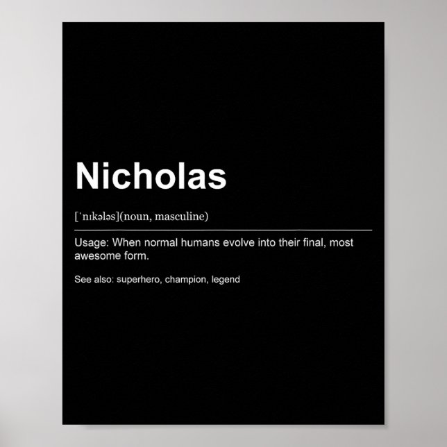 Póster Funny Definition Quote For The Name Nicholas _  (Frente)