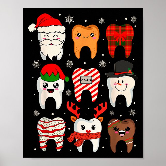 Póster Funny Dental Christmas Teeth Cute Xmas Dentist Squ (Frente)