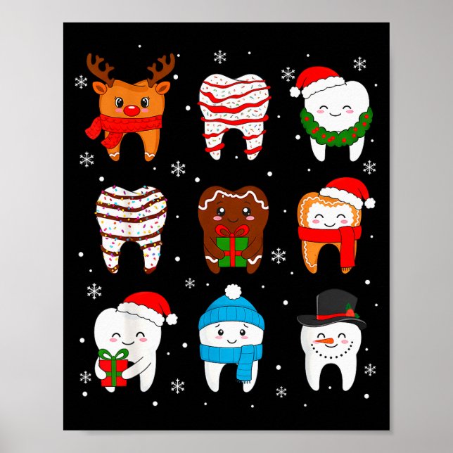 Póster Funny Dental Christmas Teeth Cute Xmas Dentist Squ (Frente)