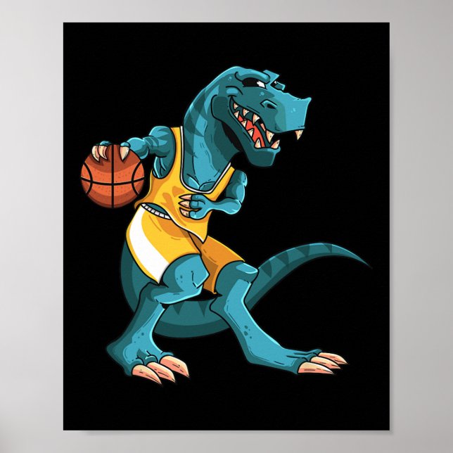 Póster Funny Dino Playing Sketll T-rex Lover Player Kids  (Frente)