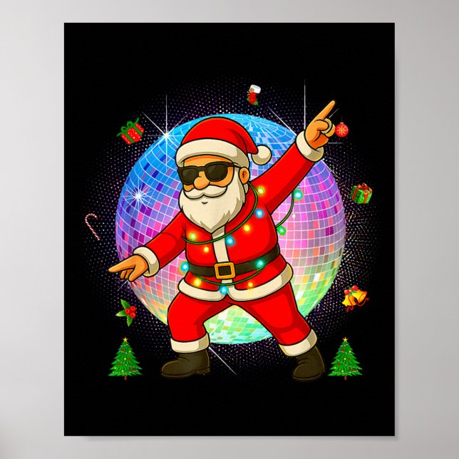 Póster Funny Disco Santa Xmas Lights Girls Boys Kids Chri (Frente)