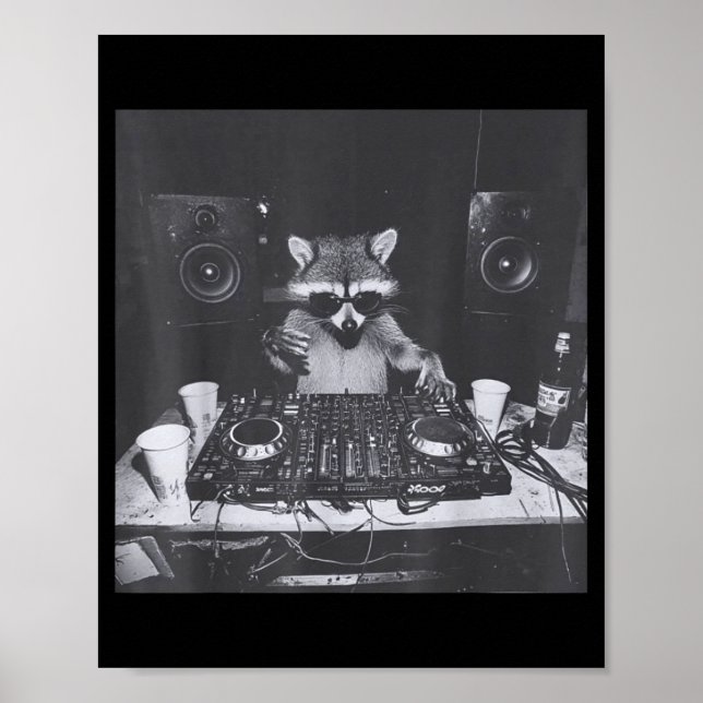 Póster Funny Dj Raccoon House Party Sound Tech Music Tras (Frente)