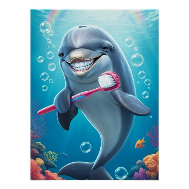 Póster funny dolphin brush teeth  (Anverso)