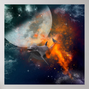 Póster Funny dolphin in the universe