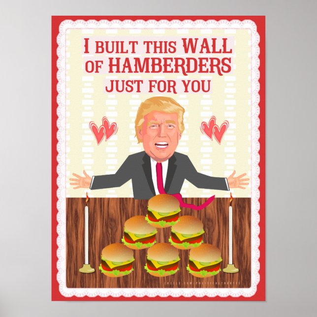 Póster Funny Donald Trump Hamberders Wall El día de San V (Frente)