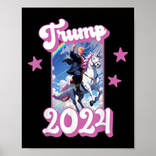 Póster Funny Donald Trump Montando Un Unicornio. Pink Tru