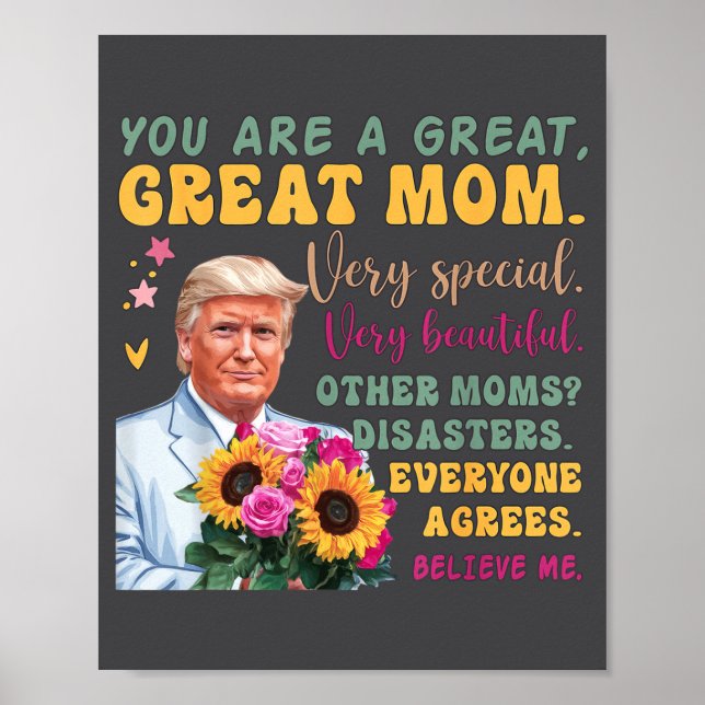 Póster Funny Donald Trump Mothers Day Hold Flower Funny Q (Frente)