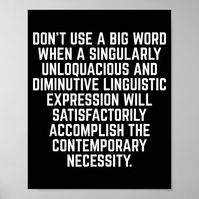 Póster Funny Don't Use A Big Word Writer &amp; Translator (Frente)