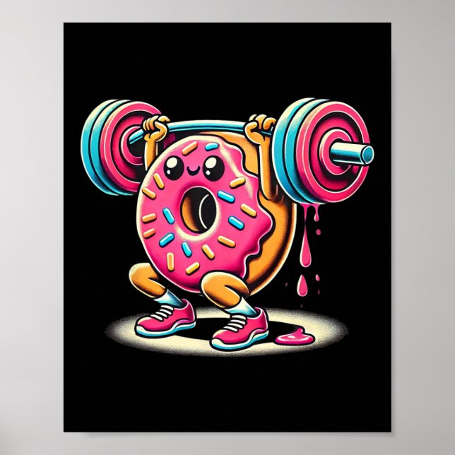 Póster Funny Donut Bodybuilding Weightlifting Food Gym Do (Frente)
