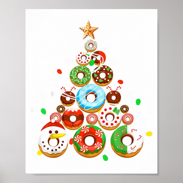 Póster Funny Donuts Christmas Tree Lights Xmas Pjs Boys K (Frente)