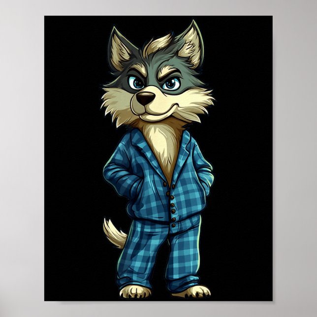 Póster Funny Dreamy Wolf In Pajama Outfit For Sleepy Boys (Frente)