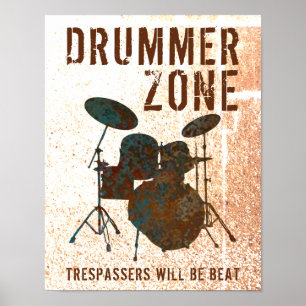 Póster Funny Drummer Zone Drum Kit Music Drumming