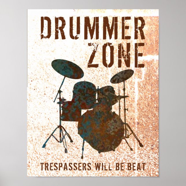Póster Funny Drummer Zone Drum Kit Music Drumming (Frente)