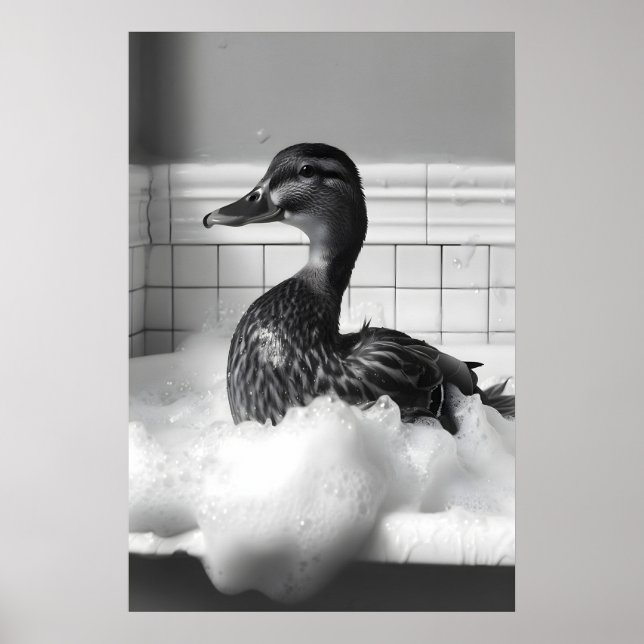 Póster Funny Duck Bubble Bath Print, Bathroom Wall Art (Frente)