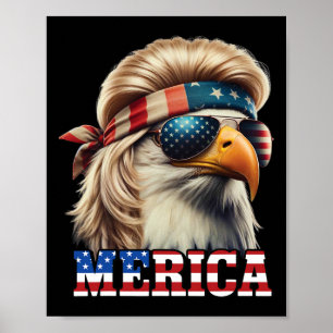 Póster Funny Eagle Merica 4 de Julio Blonde Wig Mullet Fu