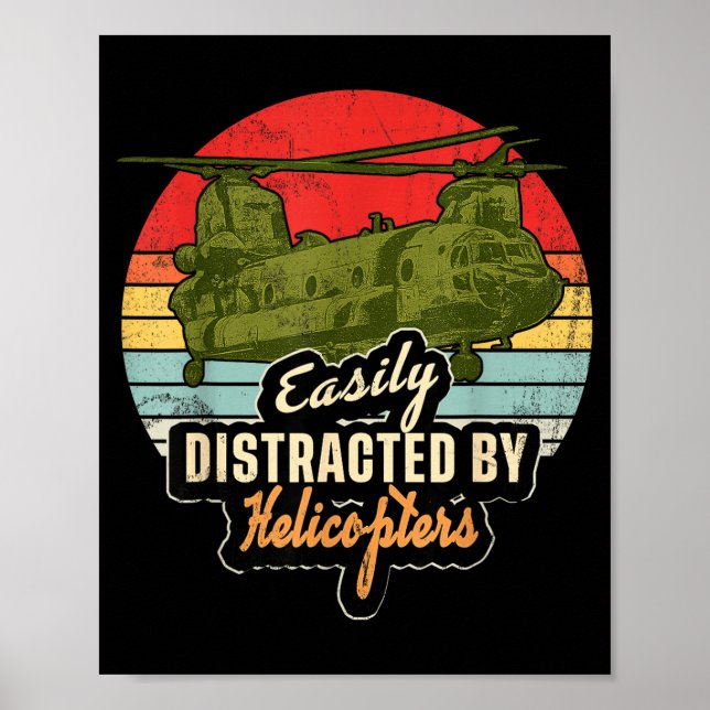 Póster Funny Easily Distracted By Chinook Helicopter Retr (Frente)