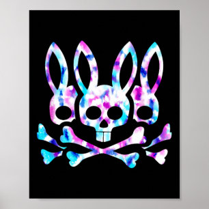 Póster Funny Easter Bunny Retro Tie Dye Bunny Skull Cross