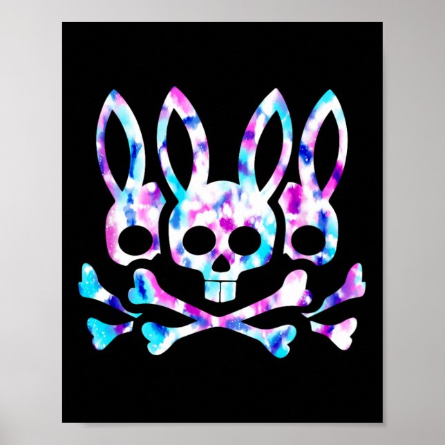 Póster Funny Easter Bunny Retro Tie Dye Bunny Skull Cross (Frente)