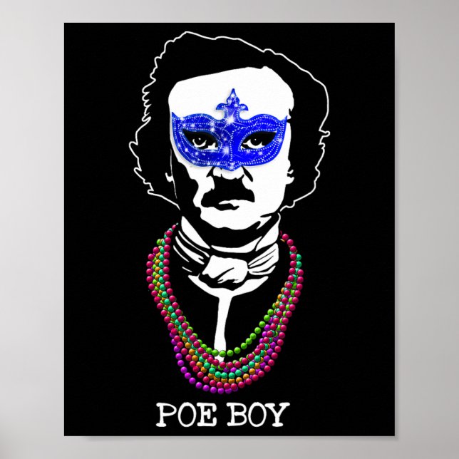 Póster Funny Edgar Allan Poe Mardi Gras Mashup 1 (Frente)