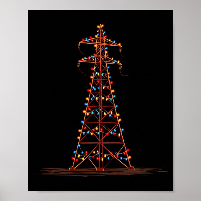 Póster Funny Electric Pylon Christmas Graphics Lights Lov (Frente)