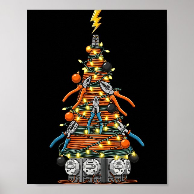 Póster Funny Electrician Christmas Tree Xmas Graphic Men  (Frente)