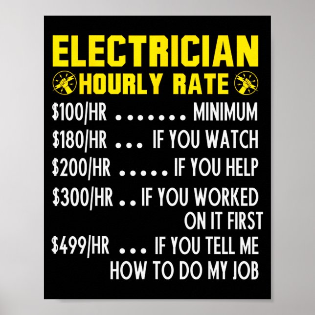 Póster Funny Electrician Hourly Rate Pricing Chart  (Frente)