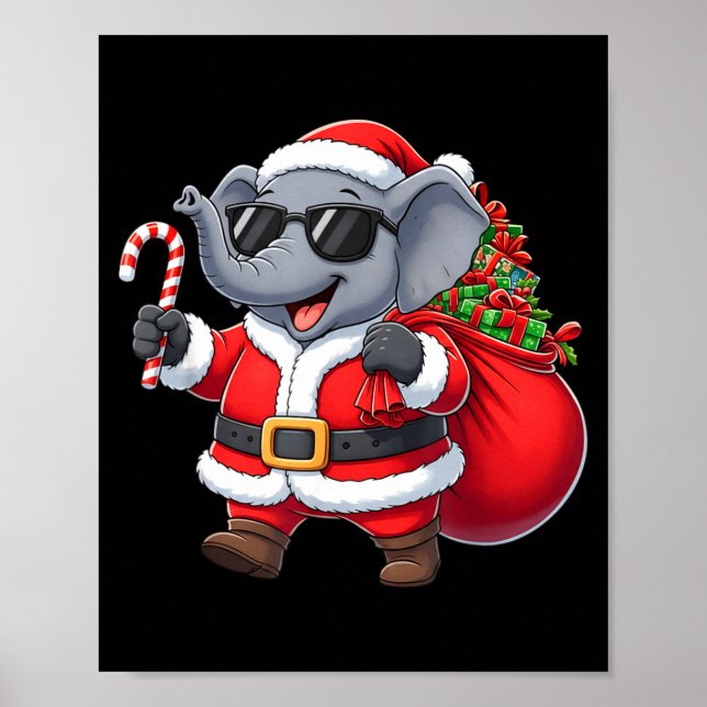 Póster Funny Elephant Christmas Santa Outfit Xmas Boys Gi (Frente)