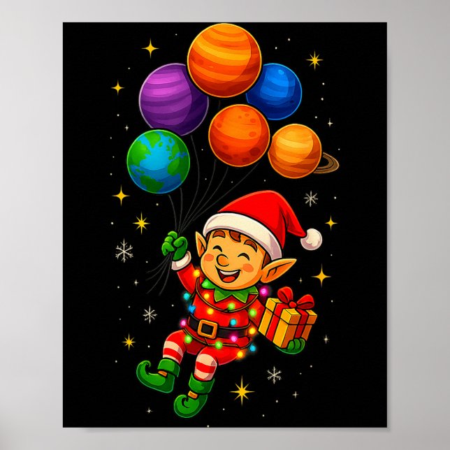 Póster Funny Elf Astronaut With Planets Christmas Pjs For (Frente)