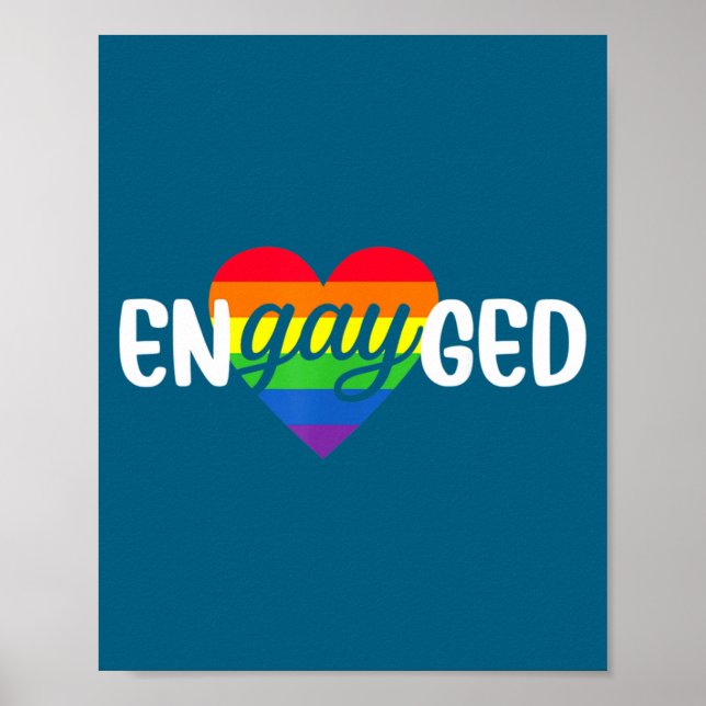Póster Funny Engayged Gay Couple Engagement Party Rainbow (Frente)