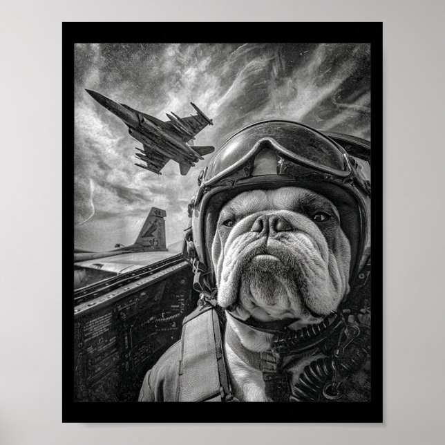 Póster Funny English Bulldog Selfie Fighter Jet Lot Aviat (Frente)