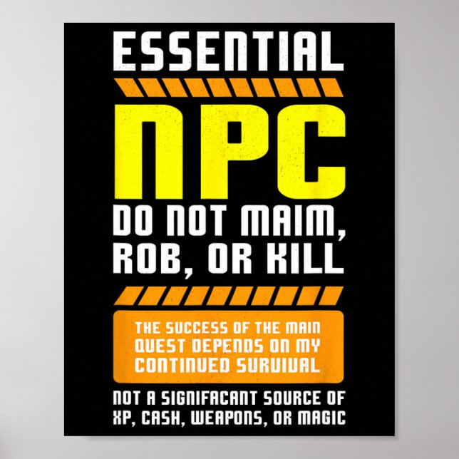 Póster Funny Essential Npc Gamer And Gaming Non Player Ch (Frente)