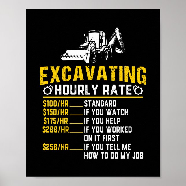 Póster Funny Excavating Hourly Rate Excavator Machine (Frente)