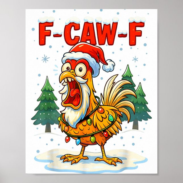 Póster Funny F-caw-f Christmas Chicken Xmas Lights Santa  (Frente)
