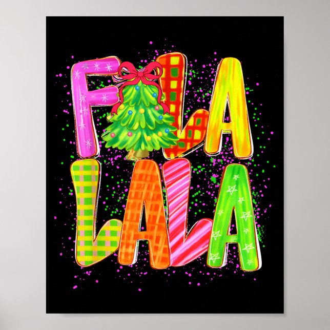 Póster Funny Fa La La Coquette Bow Checkered Christmas Tr (Frente)