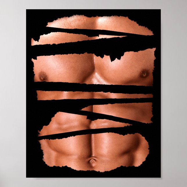 Póster Funny Fake Muscles Fitness Model Chest Six Pack Ab (Frente)