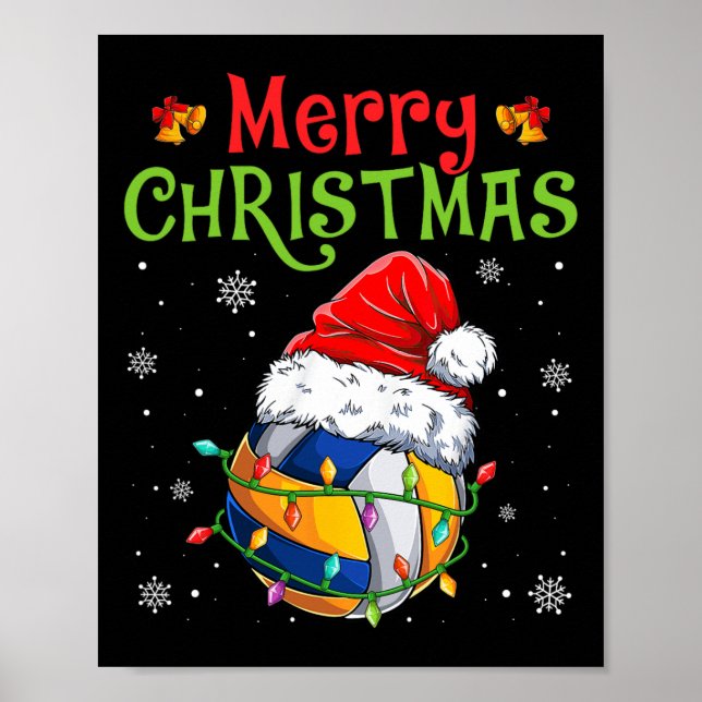 Póster Funny Feliz Voleibol de Navidad Santa Hat Xmas Li (Frente)