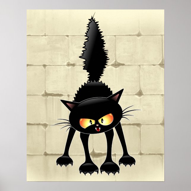 Póster Funny Fierce Black Cat Personalizado (Frente)