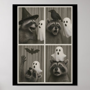 Póster Funny Fiesta de Halloween Raccoon Photo Cabing Des
